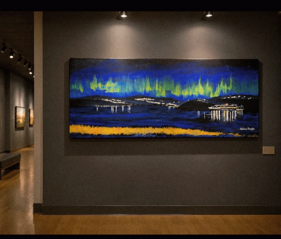 Croisière sous l'aurore boréale — peinture d'Hélène Ferdais, Paysages