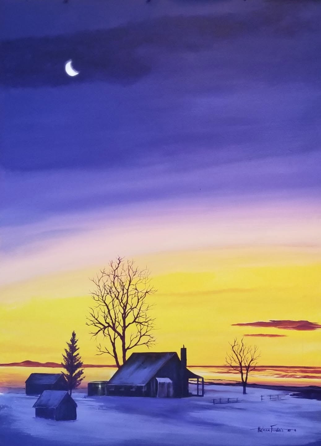 Nuit d'hiver, peinture d'Hélène Ferdais
