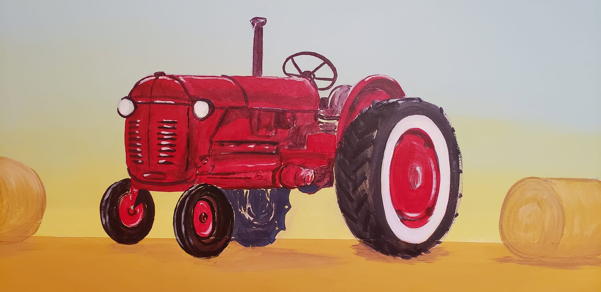 Le tracteur rouge — peinture d'Hélène Ferdais, Scènes rurales