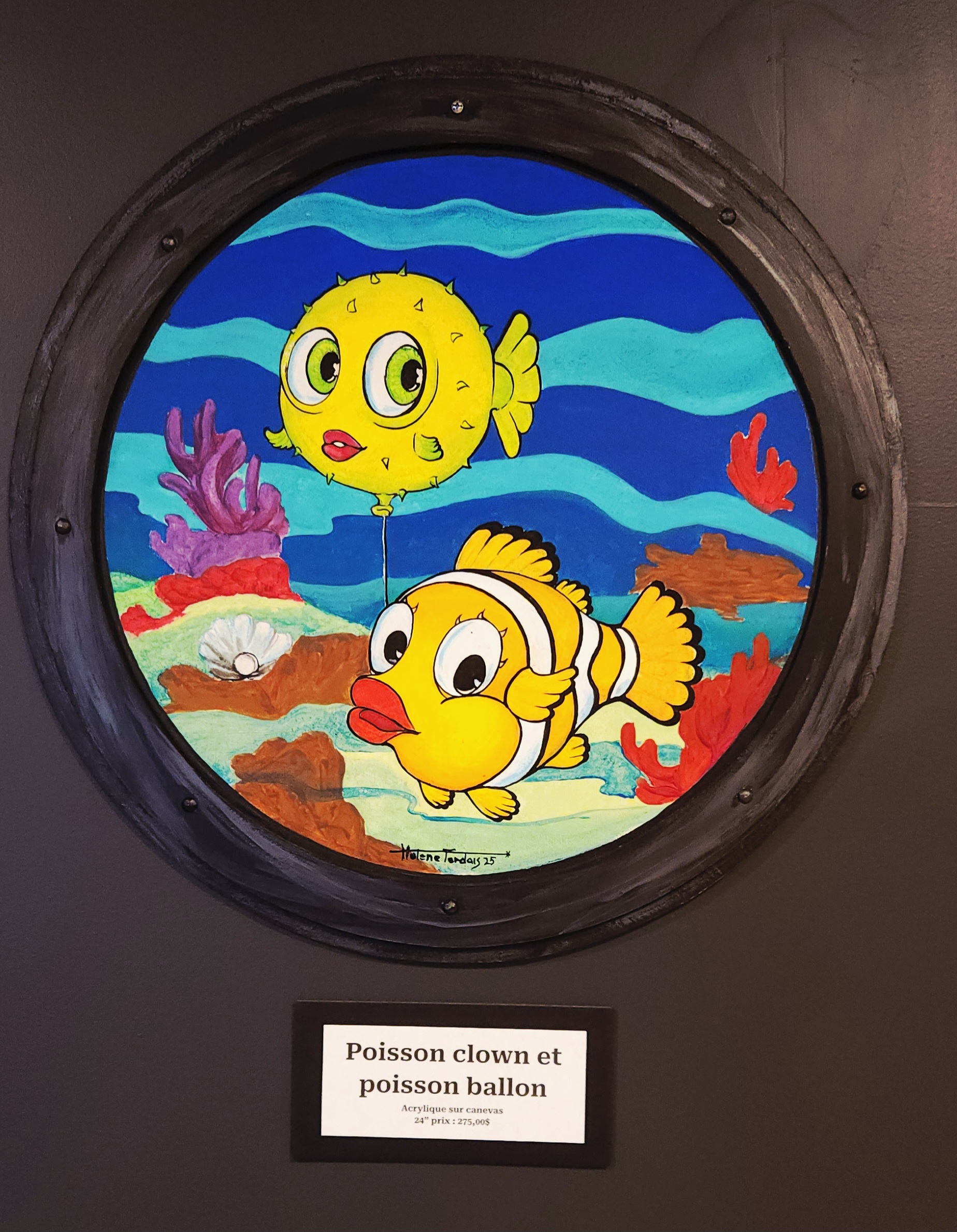 Poisson clown et poisson ballon — peinture d'Hélène Ferdais, Portrait